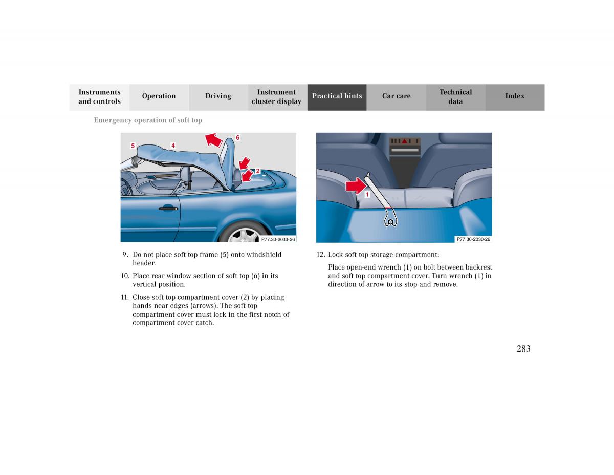 Mercedes Benz CLK Cabrio W208 owners manual / page 283