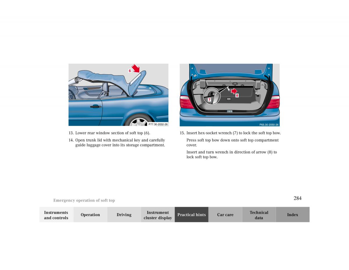 Mercedes Benz CLK Cabrio W208 owners manual / page 284