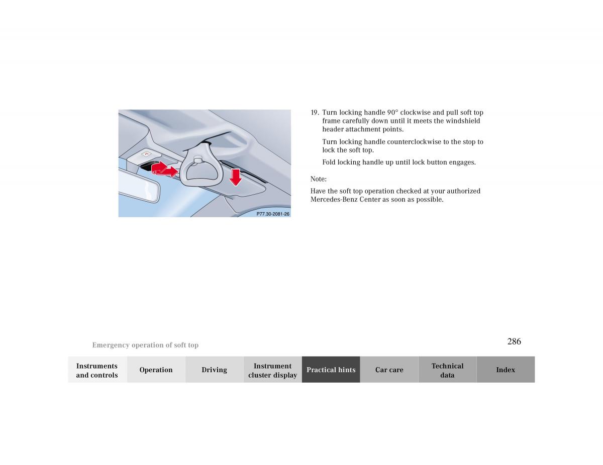 Mercedes Benz CLK Cabrio W208 owners manual / page 286