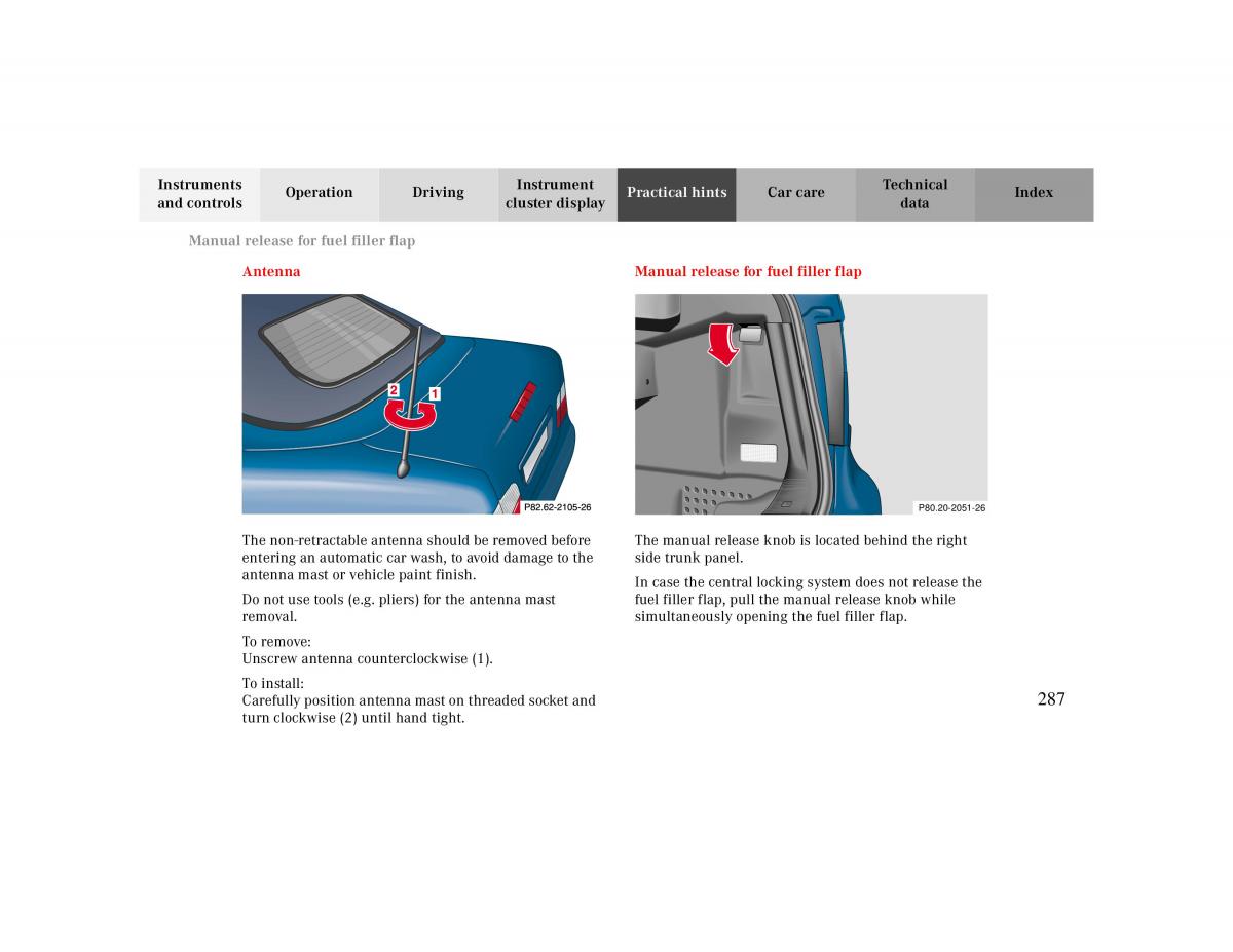 Mercedes Benz CLK Cabrio W208 owners manual / page 287