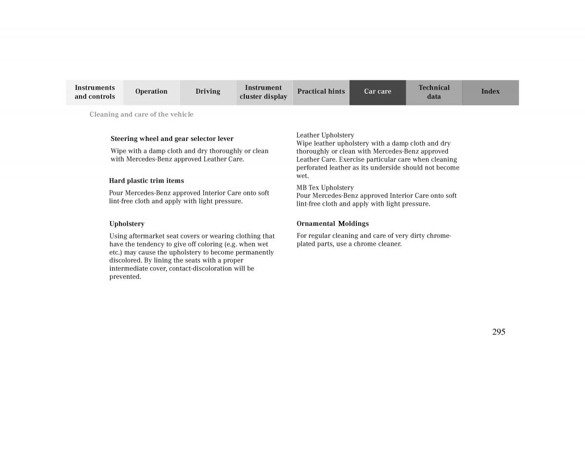 Mercedes Benz CLK Cabrio W208 owners manual / page 295