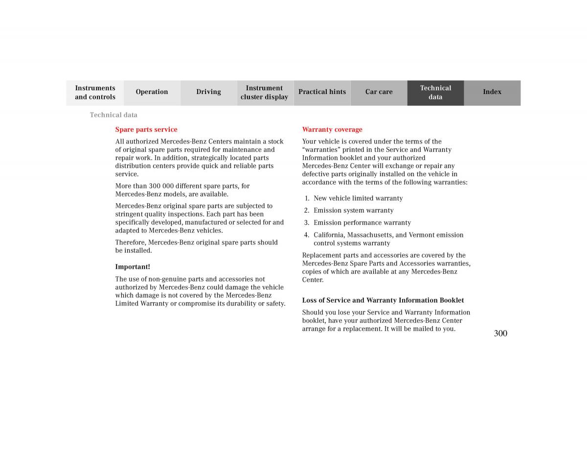 Mercedes Benz CLK Cabrio W208 owners manual / page 300