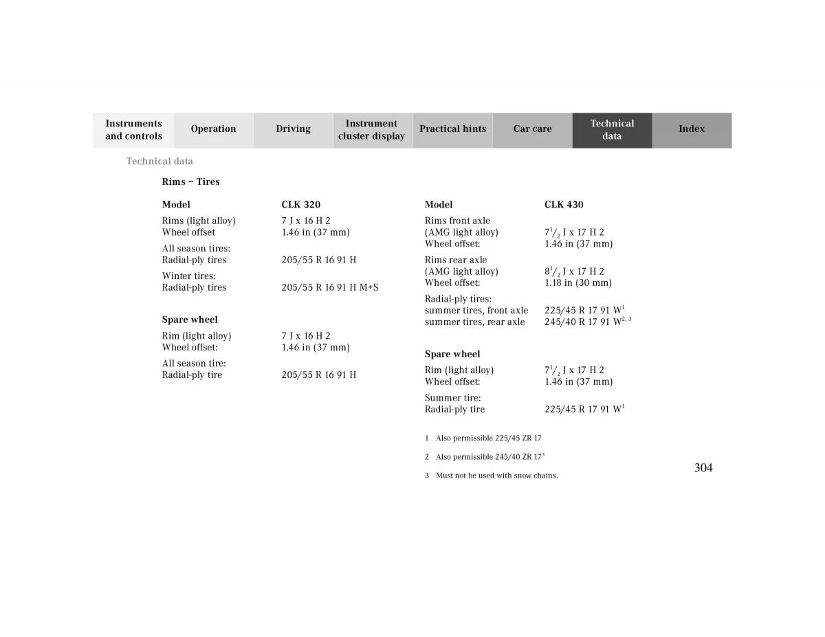 Mercedes Benz CLK Cabrio W208 owners manual / page 304