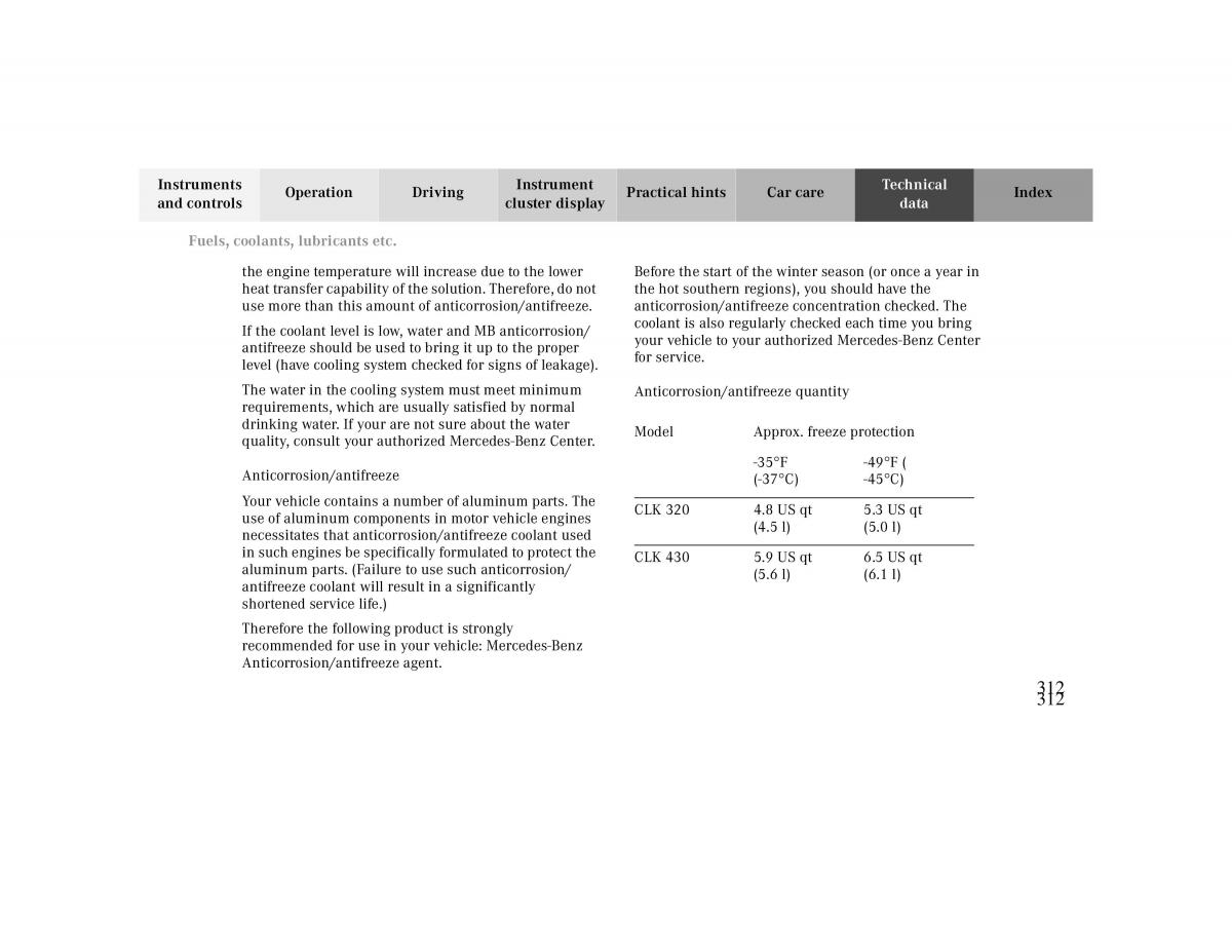 Mercedes Benz CLK Cabrio W208 owners manual / page 312