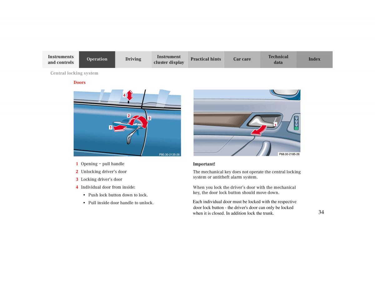 Mercedes Benz CLK Cabrio W208 owners manual / page 34