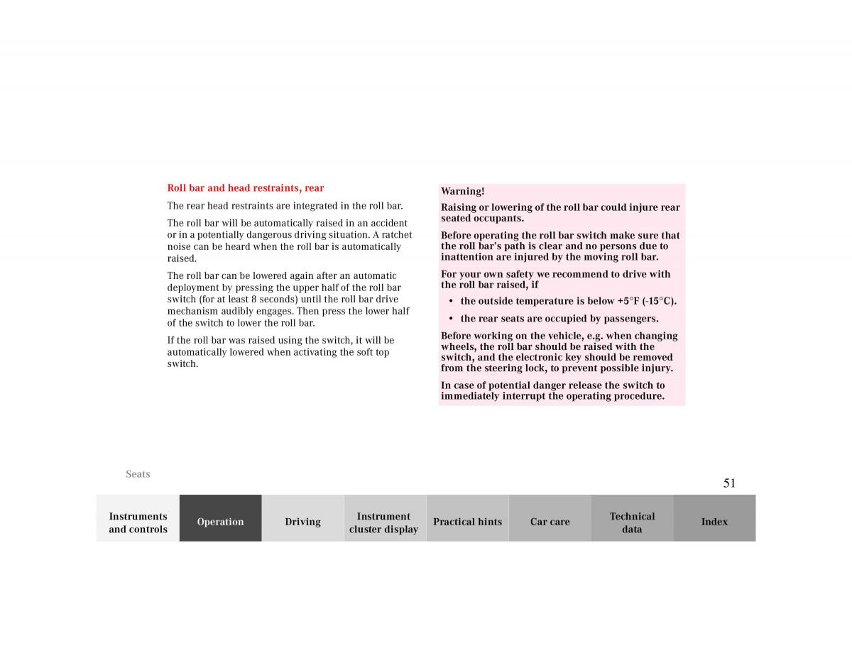 Mercedes Benz CLK Cabrio W208 owners manual / page 51