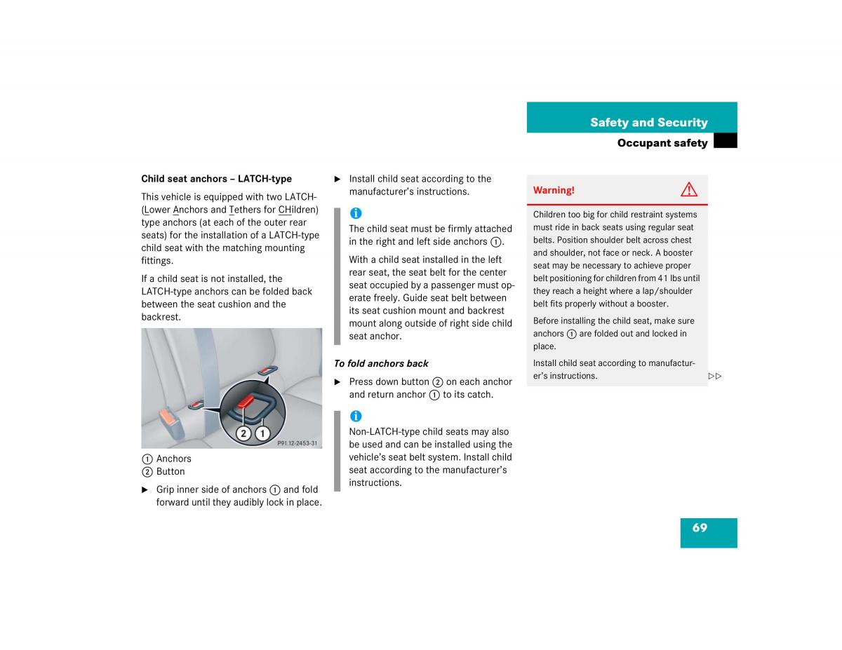 Mercedes Benz C Class W203 owners manual / page 69