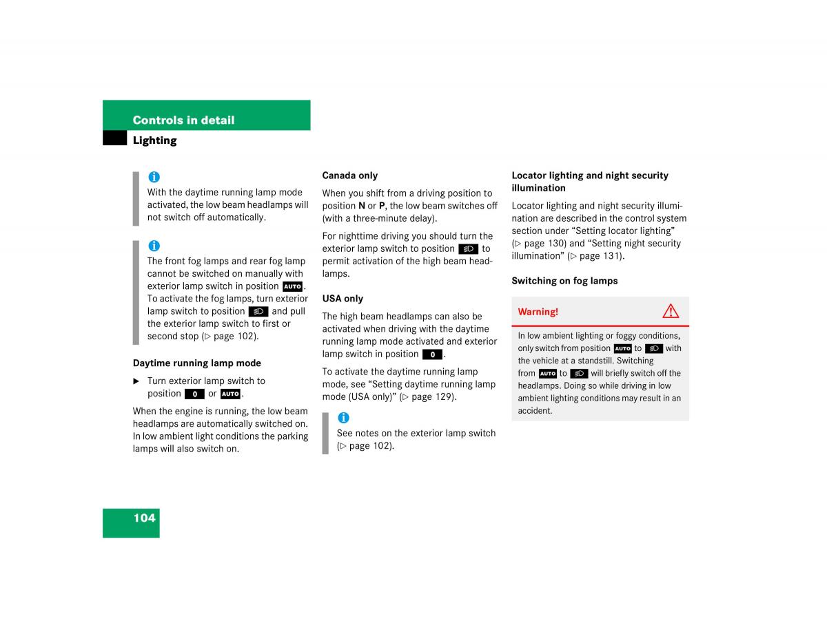 manual mercedes c mercedes benz c class w203 owners manual / page 104