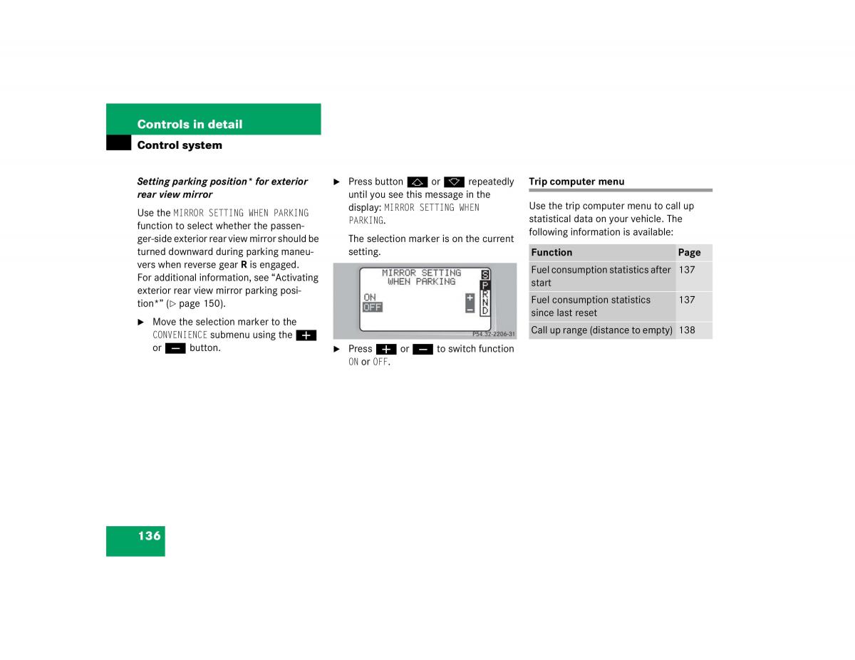 Mercedes Benz C Class W203 owners manual / page 136