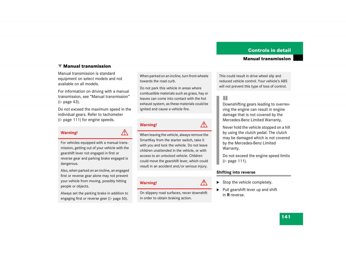 manual mercedes c mercedes benz c class w203 owners manual / page 141