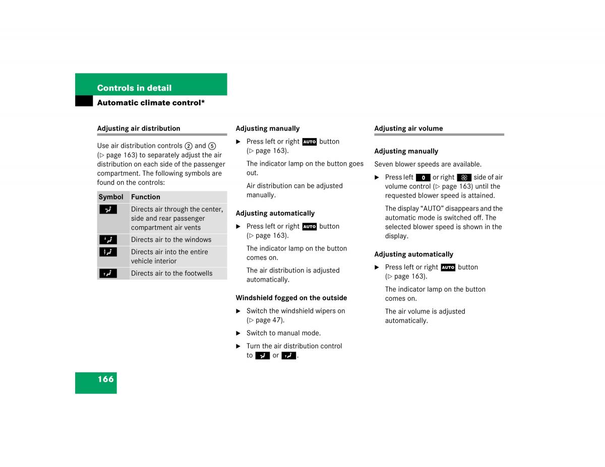 Mercedes Benz C Class W203 owners manual / page 166