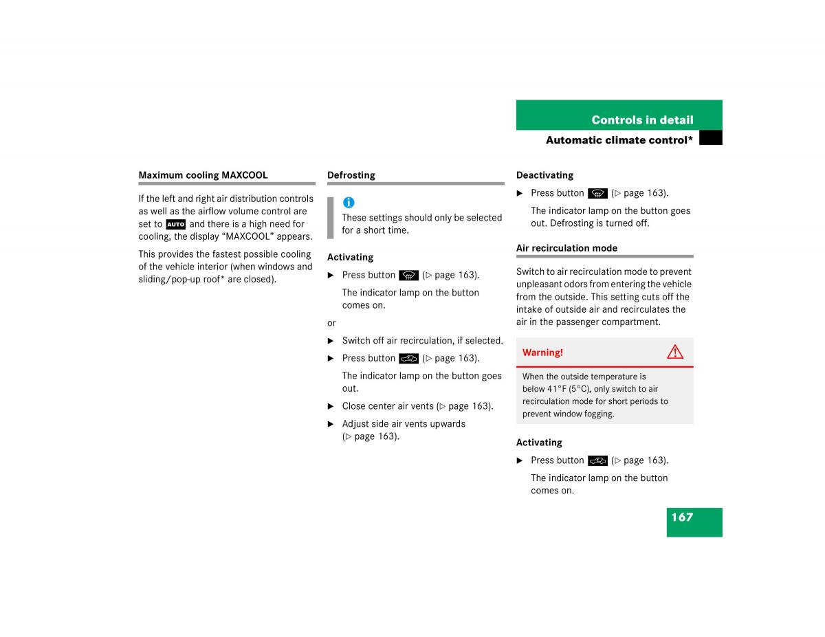 Mercedes Benz C Class W203 owners manual / page 167