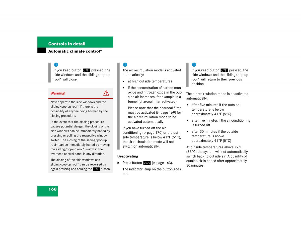 Mercedes Benz C Class W203 owners manual / page 168