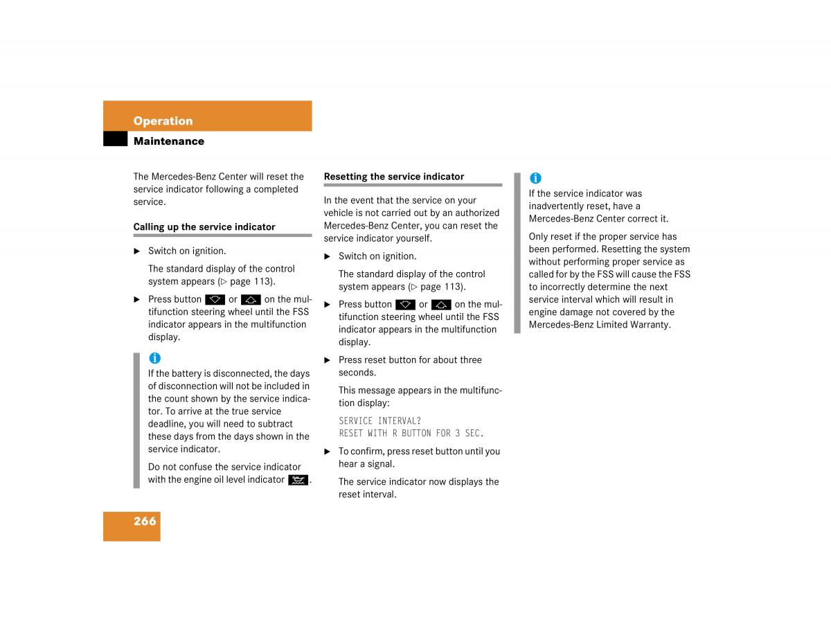 Mercedes Benz C Class W203 owners manual / page 266