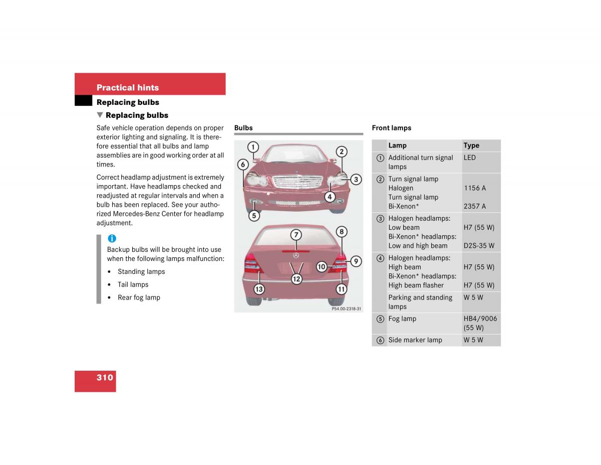 Mercedes Benz C Class W203 owners manual / page 310