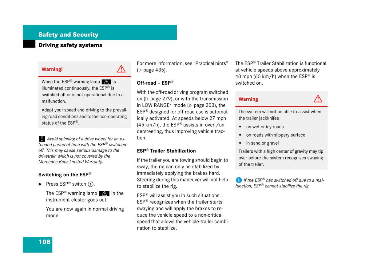 Mercedes Benz GL Class X164 owners manual / page 109