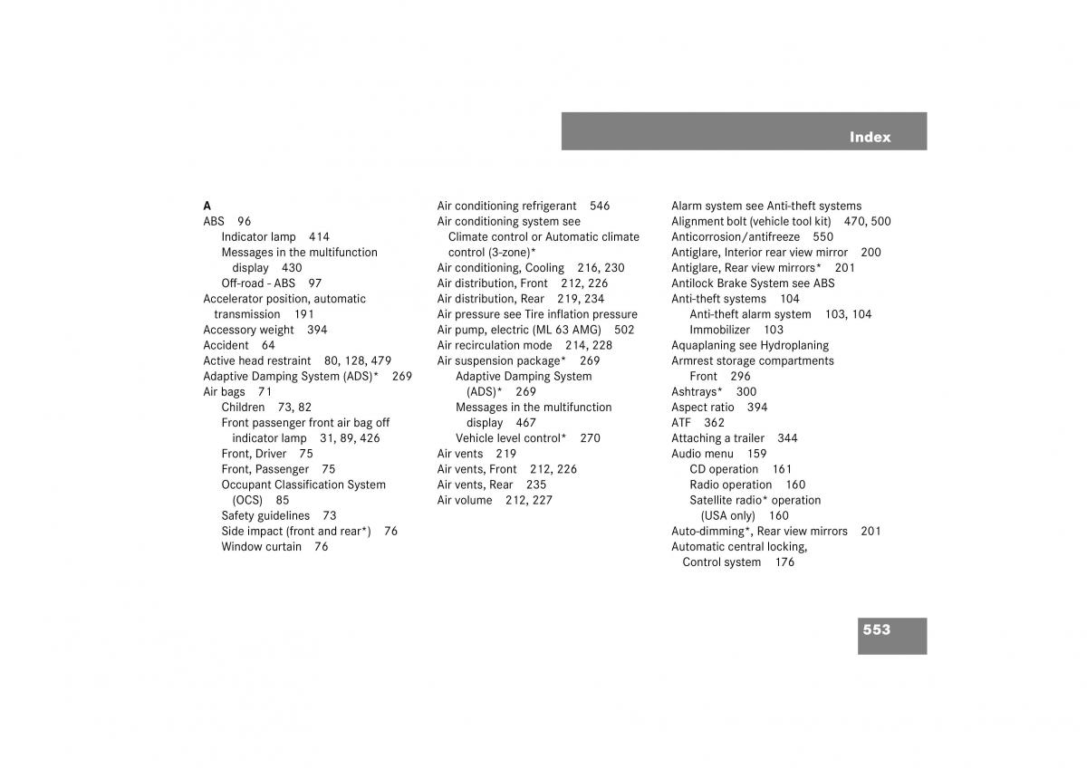 Mercedes Benz ML W164 owners manual / page 554