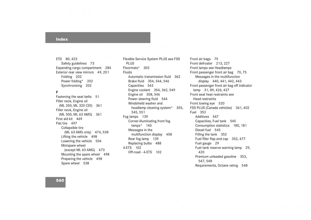 Mercedes Benz ML W164 owners manual / page 561