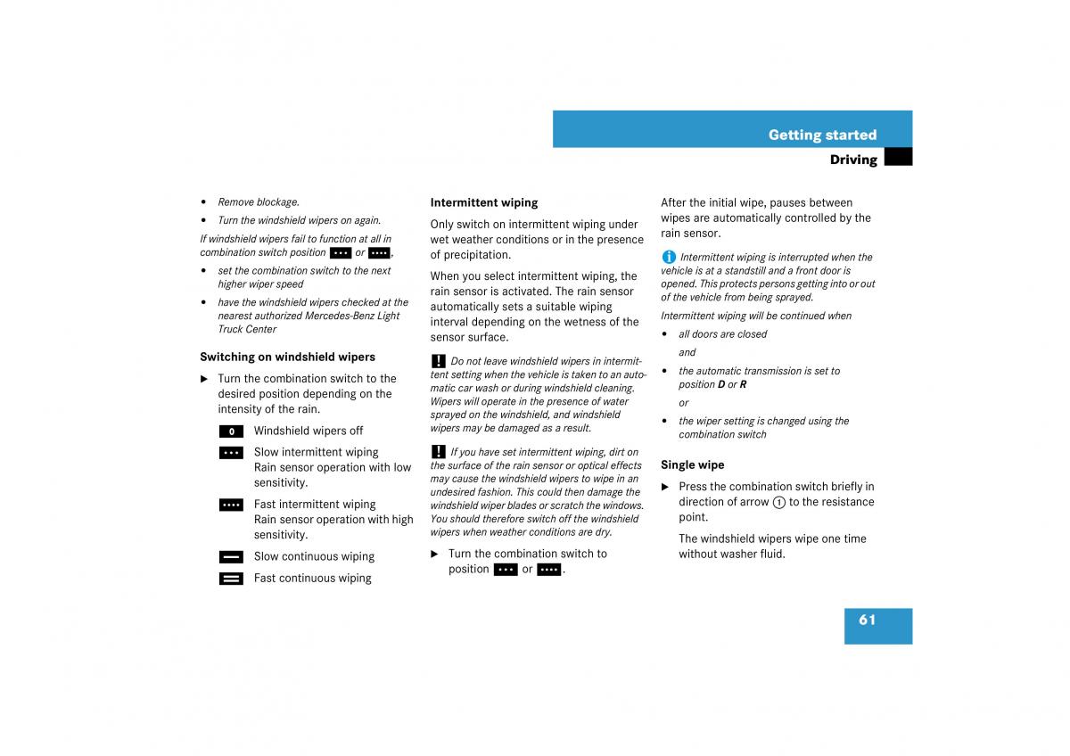 Mercedes Benz ML W164 owners manual / page 62