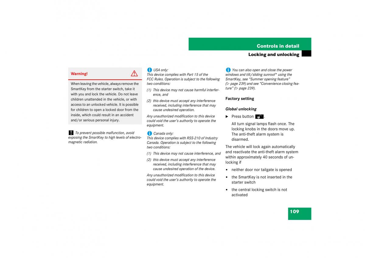 Mercedes Benz ML W164 owners manual / page 110