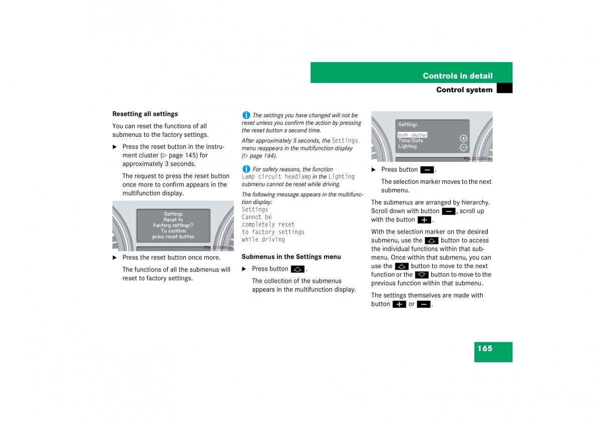 Mercedes Benz ML W164 owners manual / page 166