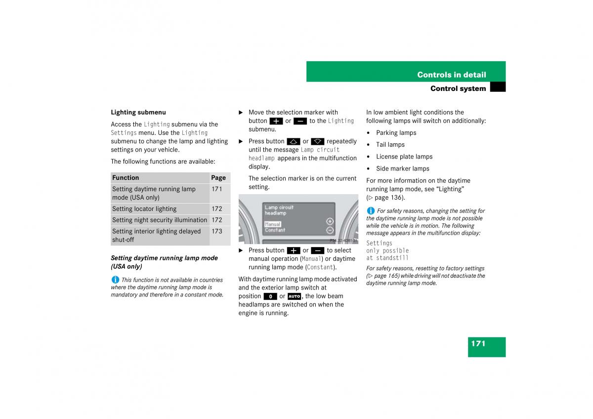 Mercedes Benz ML W164 owners manual / page 172