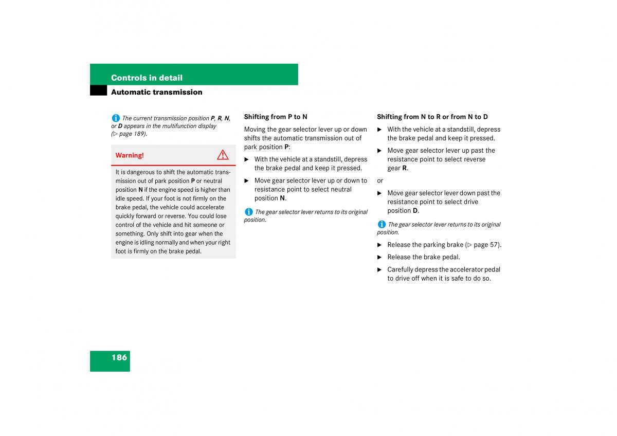 Mercedes Benz ML W164 owners manual / page 187