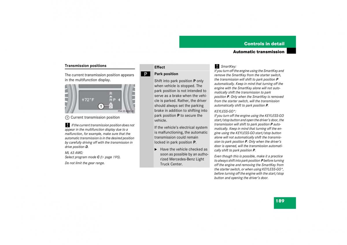 Mercedes Benz ML W164 owners manual / page 190