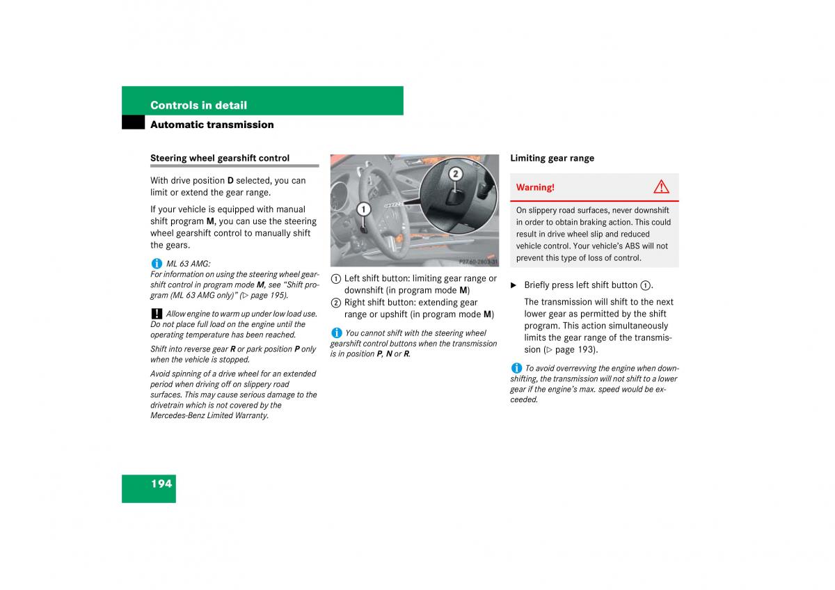 Mercedes Benz ML W164 owners manual / page 195