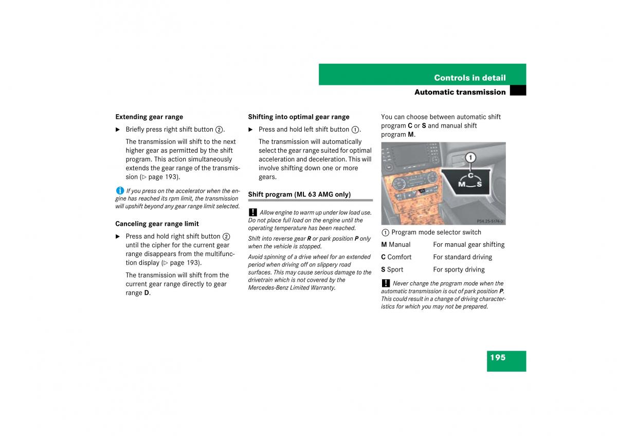 Mercedes Benz ML W164 owners manual / page 196