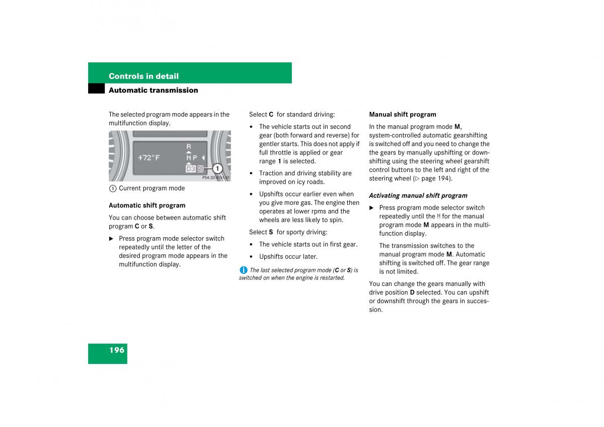 Mercedes Benz ML W164 owners manual / page 197