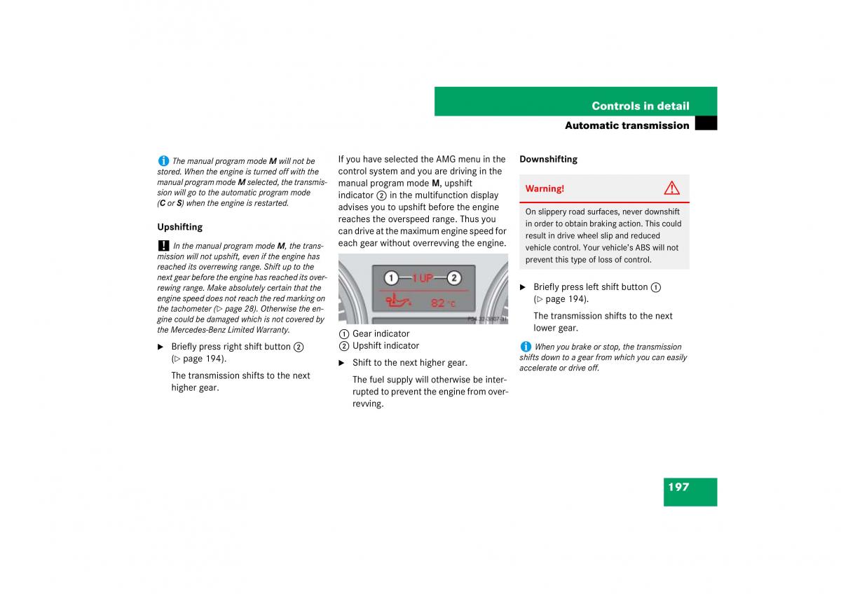 Mercedes Benz ML W164 owners manual / page 198