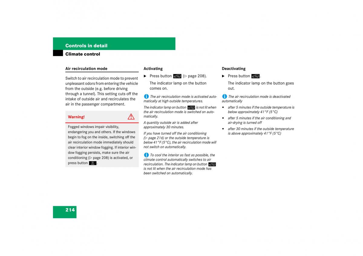 Mercedes Benz ML W164 owners manual / page 215