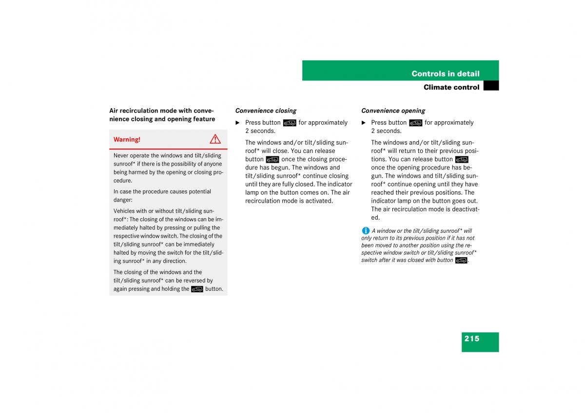 Mercedes Benz ML W164 owners manual / page 216