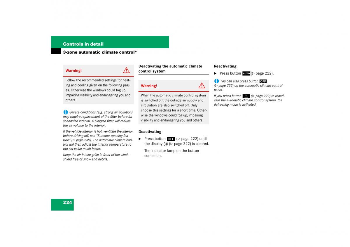 Mercedes Benz ML W164 owners manual / page 225