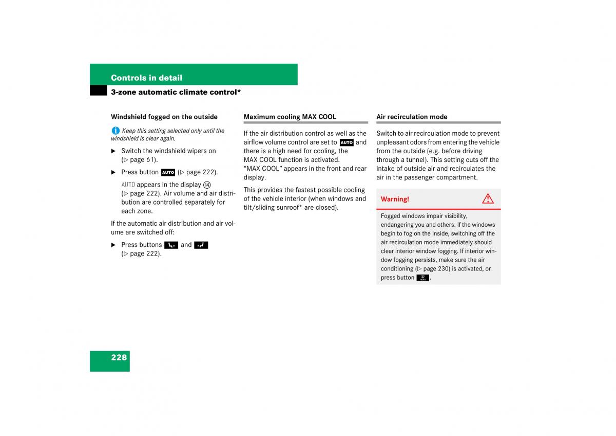 Mercedes Benz ML W164 owners manual / page 229