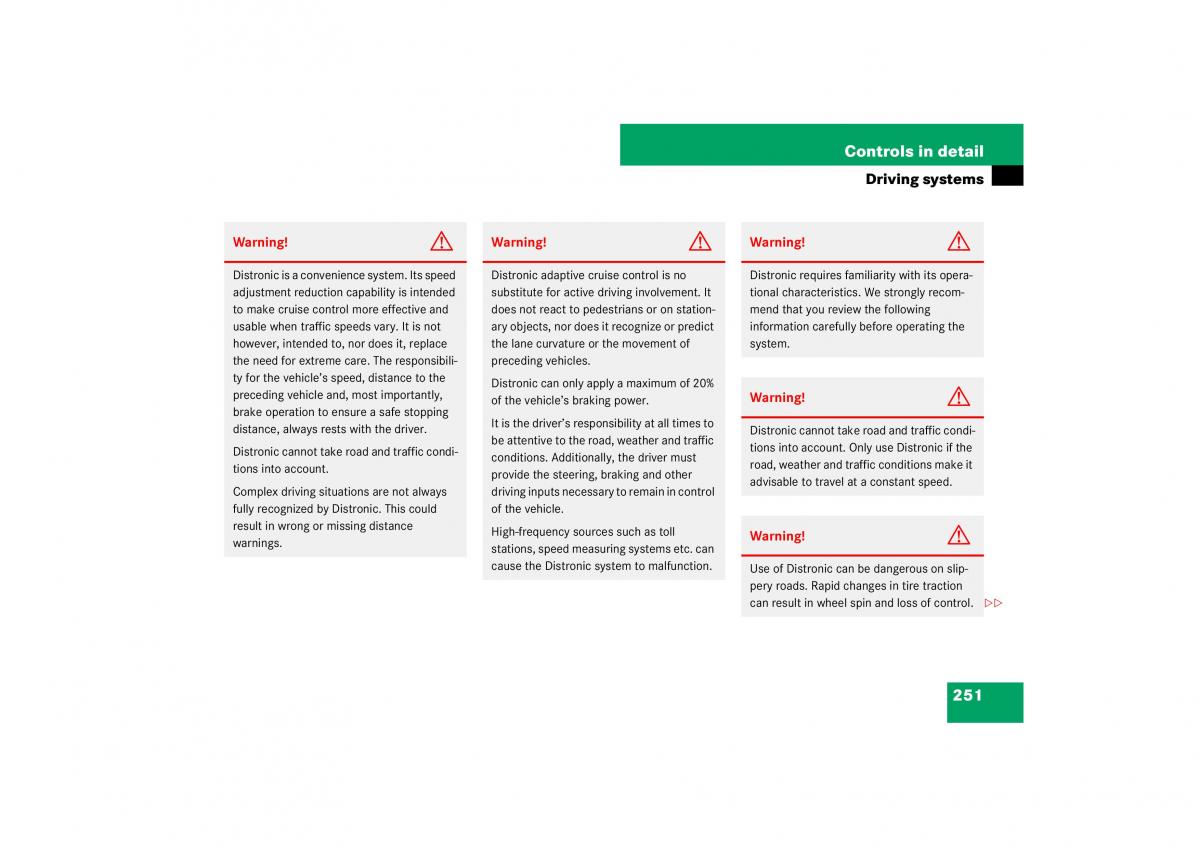 Mercedes Benz ML W164 owners manual / page 252