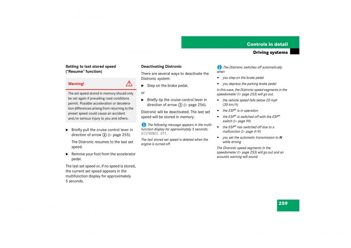 Mercedes Benz ML W164 owners manual / page 260