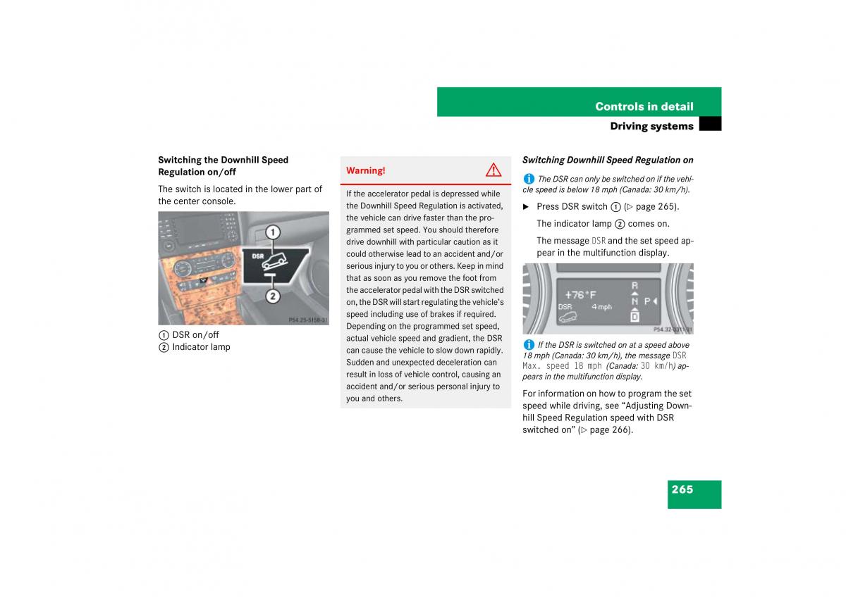 Mercedes Benz ML W164 owners manual / page 266