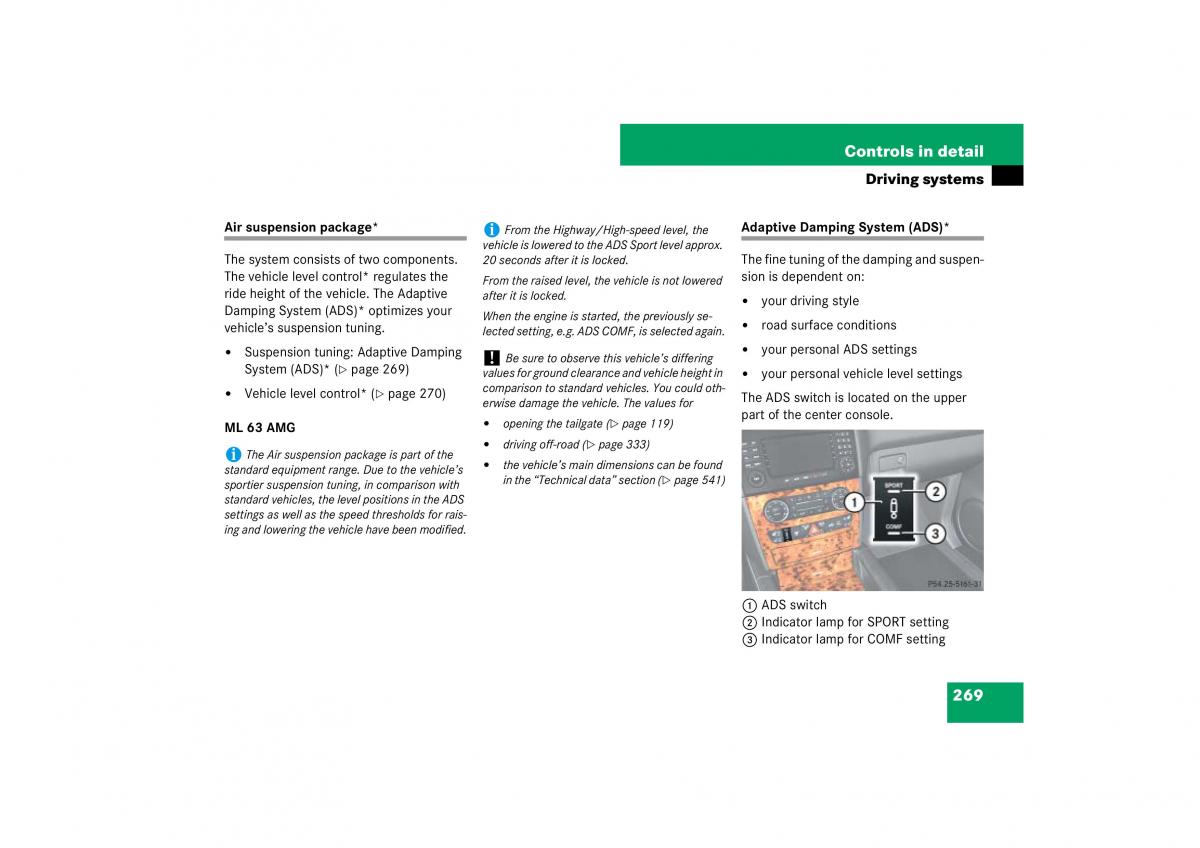 Mercedes Benz ML W164 owners manual / page 270