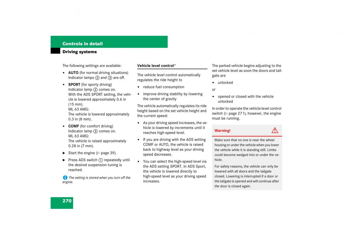 Mercedes Benz ML W164 owners manual / page 271