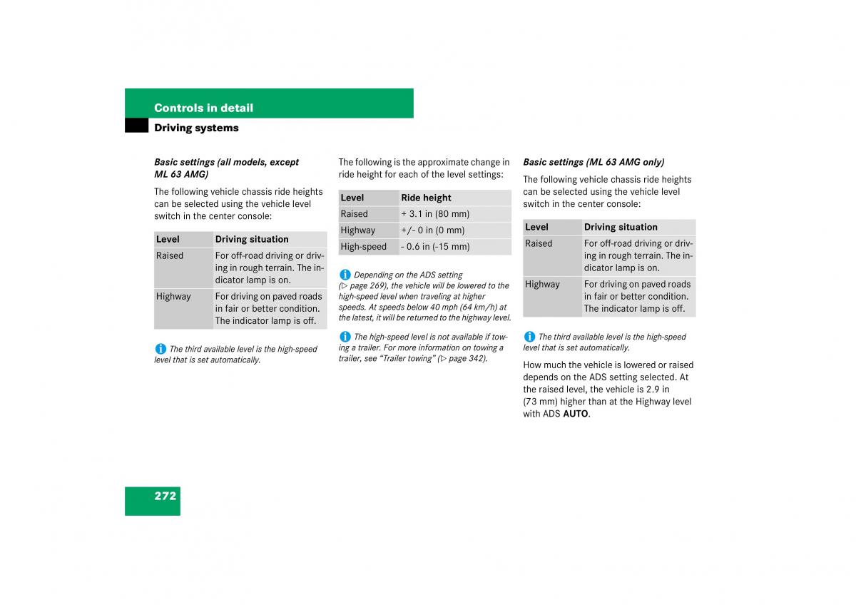 Mercedes Benz ML W164 owners manual / page 273