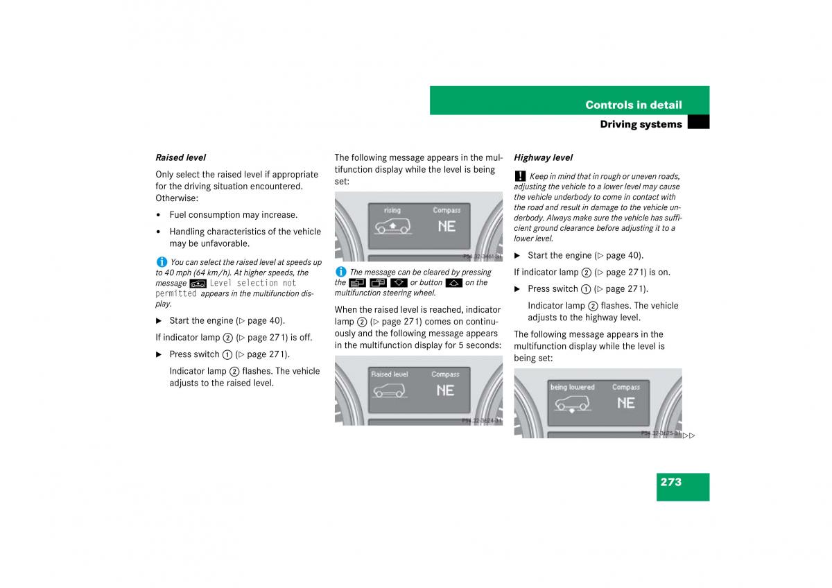 Mercedes Benz ML W164 owners manual / page 274