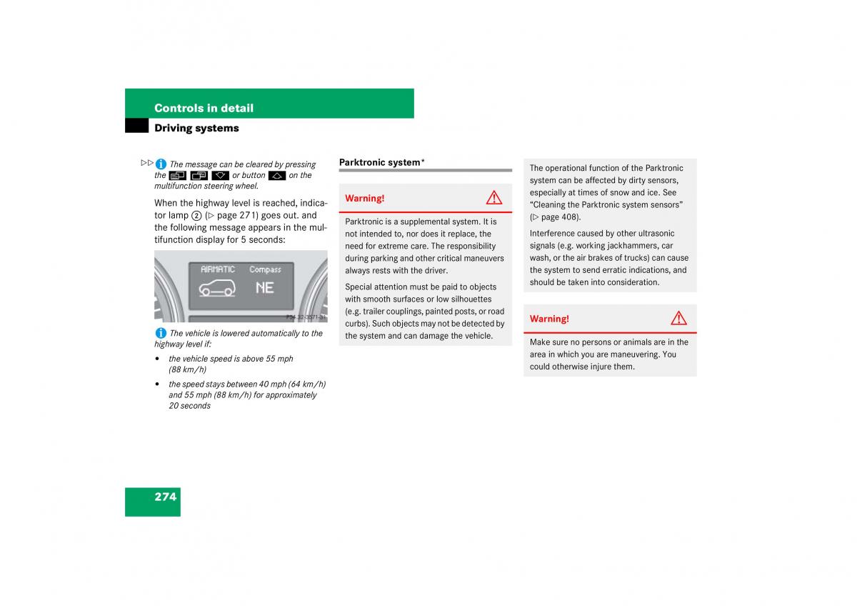 Mercedes Benz ML W164 owners manual / page 275