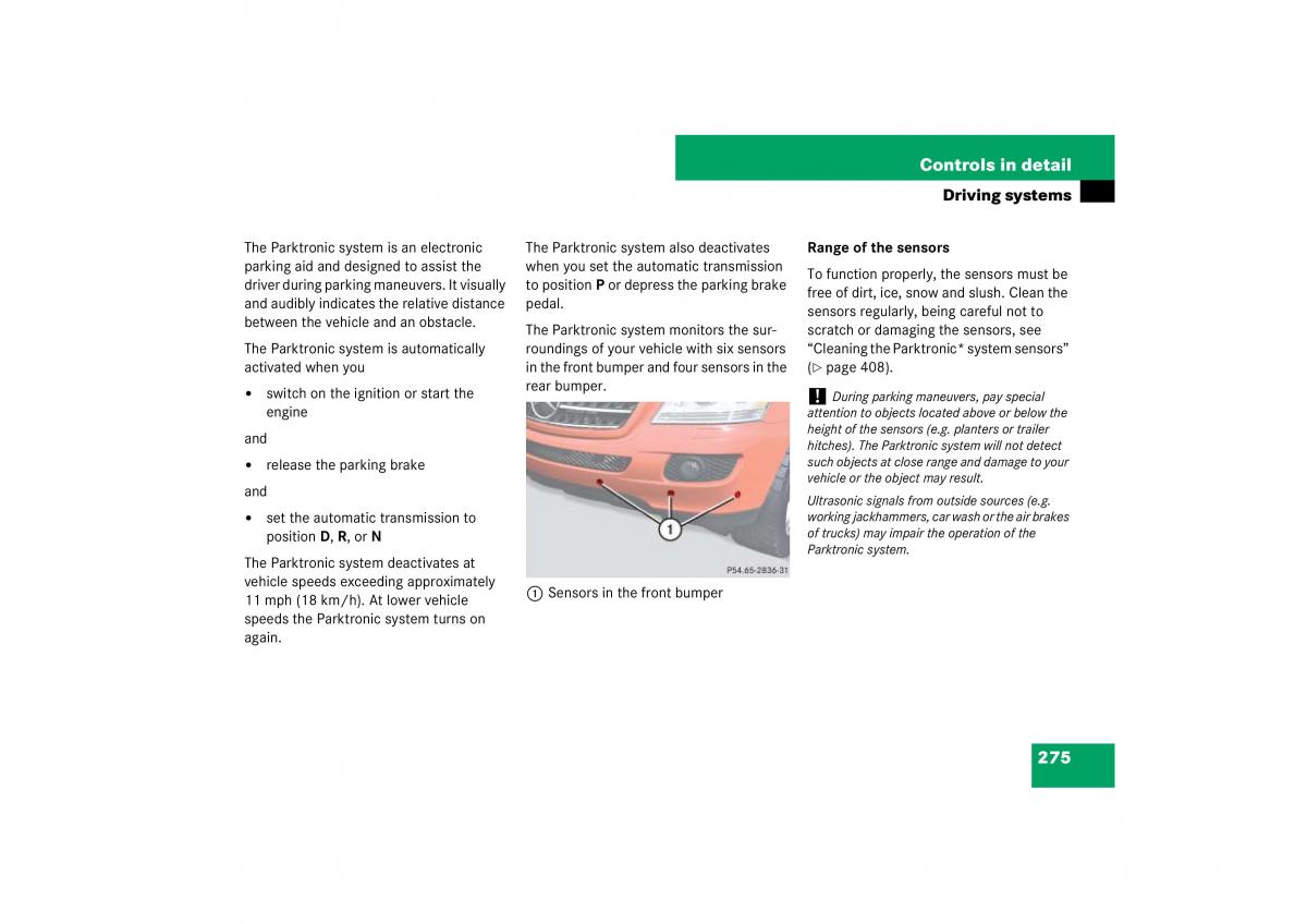 Mercedes Benz ML W164 owners manual / page 276