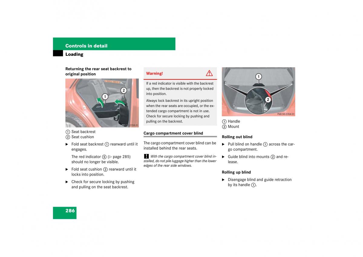 Mercedes Benz ML W164 owners manual / page 287