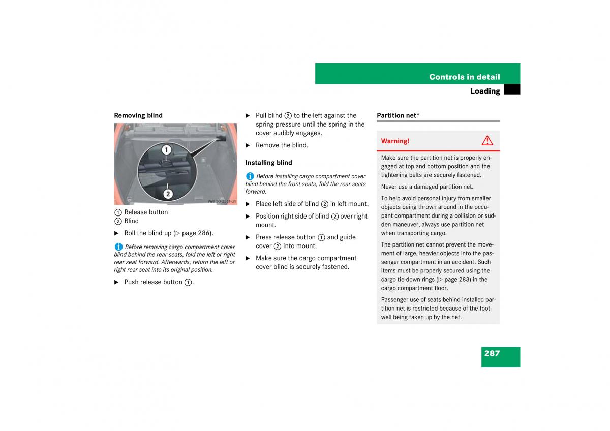 Mercedes Benz ML W164 owners manual / page 288