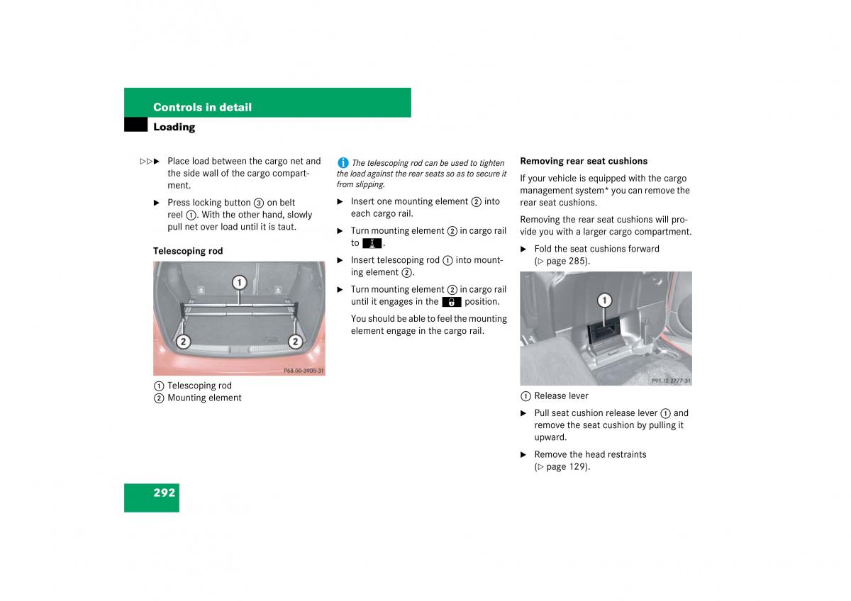 Mercedes Benz ML W164 owners manual / page 293