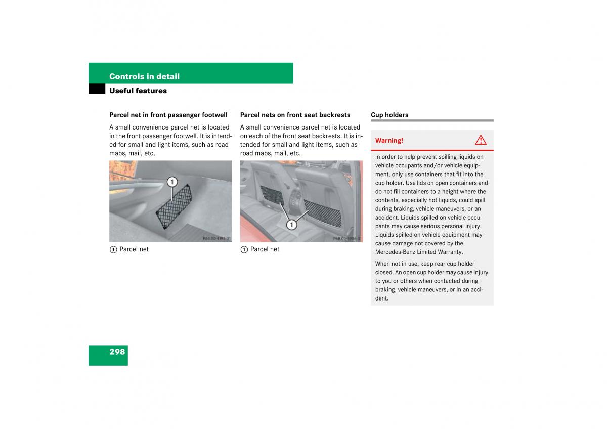 Mercedes Benz ML W164 owners manual / page 299