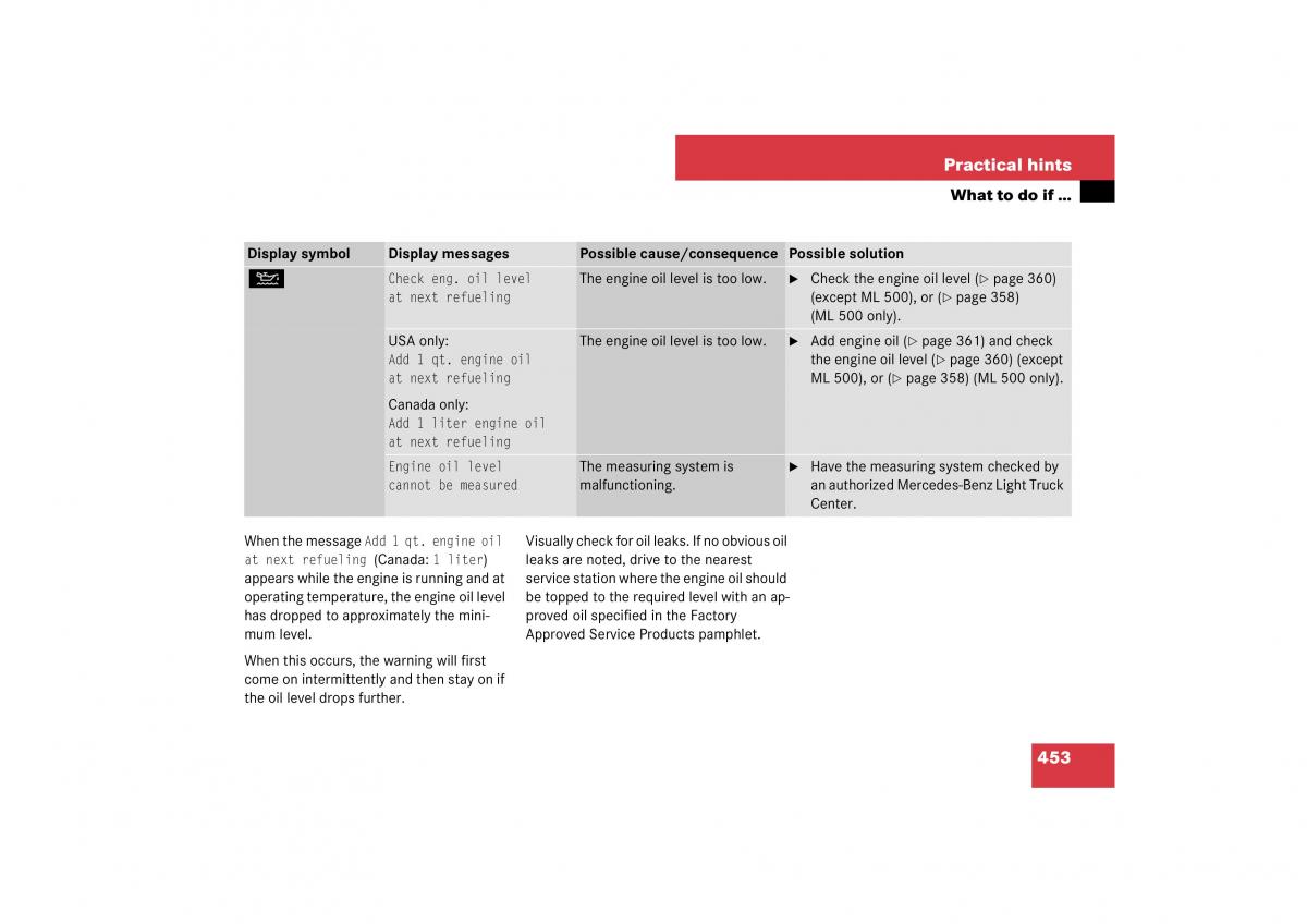 Mercedes Benz ML W164 owners manual / page 454